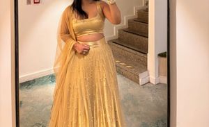 Stunning Golden Embellished Lehenga Choli Set