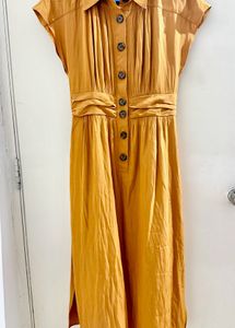 Mustard Yellow Button-Up Midi Dress