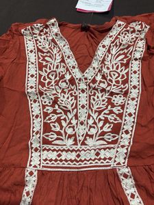 Embroidered Rust Cotton Kurta