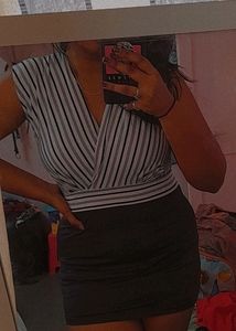 SEXY OFFICE CORE BLACK AND WHITE STRIPPED DRESS