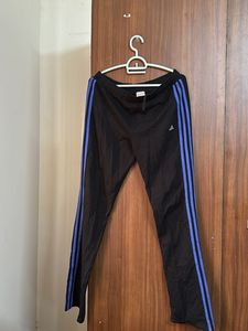 Adidas Black Track Pants with Blue Stripes