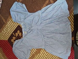 Blue Striped Puff Sleeve Top