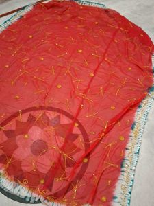 Elegant Red Embroidered odhna