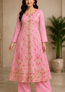 Pink Embroidered Unstitched Anarkali Suit