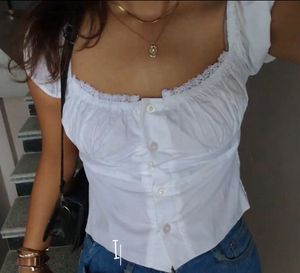 Cute white lace trim top