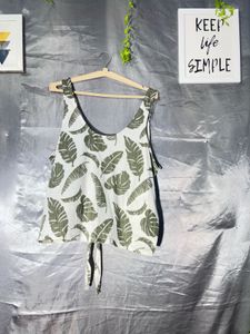 Leaf Print Tie-Front Tank Top