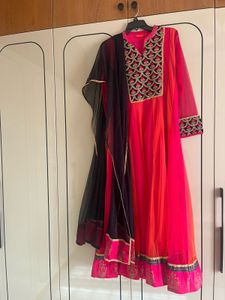 Vibrant Pink &amp; Orange Anarkali Suit