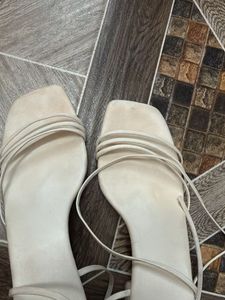 White Strappy Lace-Up Heels