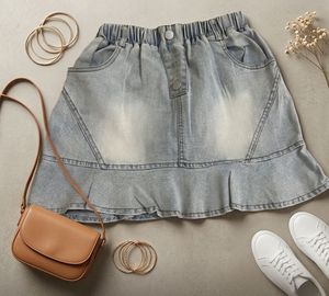 Light Wash Denim Ruffle Skirt