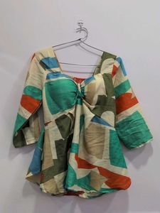 Abstract Print Tie-Front Top