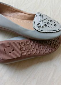Gray Bow Accent Flats Loafers For Womens