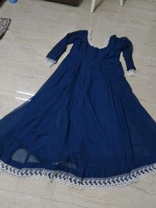 Beautiful Blue Ethnic Gown with Lace Trim