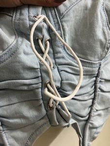 (sale live😍) Denim Lace-Up Bustier Top 💙🤌🏻