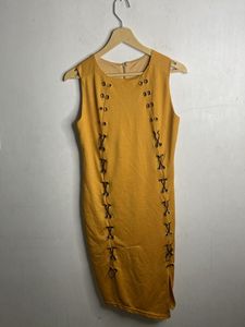 Mustard Lace-Up Bodycon Dress