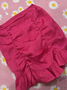 Dressberry Pink Ruffle Trim Ruched Mini Skirt