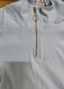 Baby Blue Ribbed Half-Zip Top | Soft Stretch