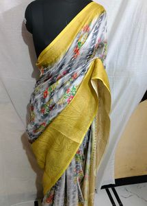 Floral Print Saree with Gold Border