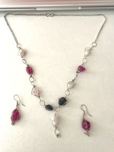 Boho Chic Gemstone Necklace &amp; Earrings Set
