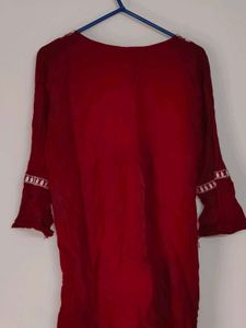 Red Embroidered Kurta