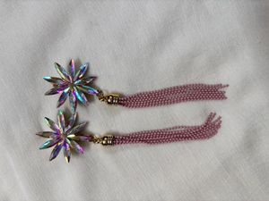 Sparkling Flower Tassel Earrings