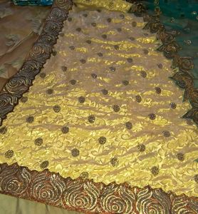 Elegant Teal Saree with Gold Blouse