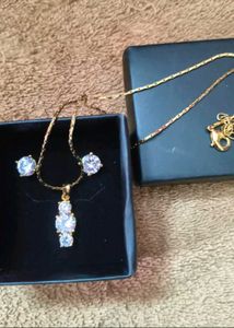 Gold Tone Necklace with CZ Pendant