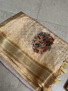 Designer Beige Embroidered saree with blouse