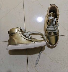 Shiny Gold High-Top & Pink Sneakers