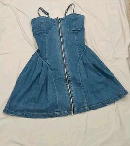 Denim Mini Dress with Zipper