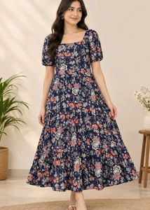 Navy Floral Print Dress
