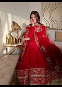 TitlesRoyal Red Designer Anarkali Suit Set with He