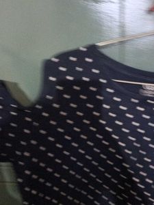 Navy Polka Dot Cold Shoulder Top