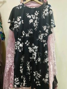 Black & White Floral Print Midi Dress