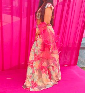 Floral Lehenga Choli with Ruffle Dupatta