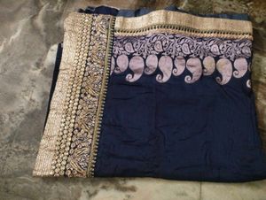 Elegant Navy Blue Saree with Gold Embellishments