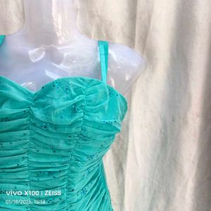 Sparkly Ruched Turquoise Top