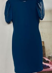 Elegant Teal Puff Sleeve Dress