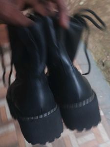 Black Leather Lace-Up Boots