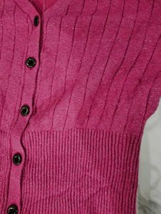 Chic Pink Ribbed Button-Up Cardigan
