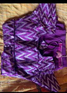 Elegant Purple Saree with Golden Zigzag Blouse