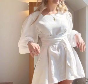 Chic White Puff Sleeve Mini Dress