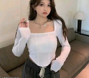 White Square Neck Long Sleeve Top