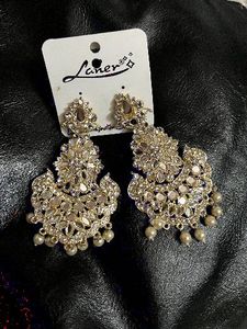 Long white Jhumka Earrings (Heavy)