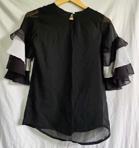 Chic Black Ruffle Sleeve Top