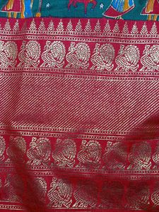 Greenred Pattu Silk Sari With Golden Zari Print