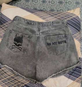 Grey Distressed Denim Shorts