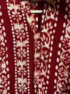 Maroon Printed Short Cotton Kurta