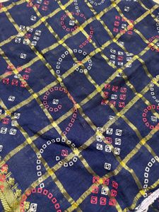 Blue Bandhani Scarf with Tassels