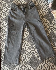 Grey Cargo Wide Leg Jeans