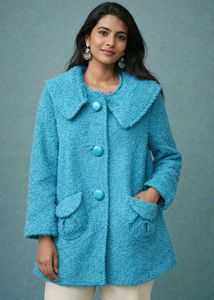Cute Blue Button-Down stylish Coat for winter